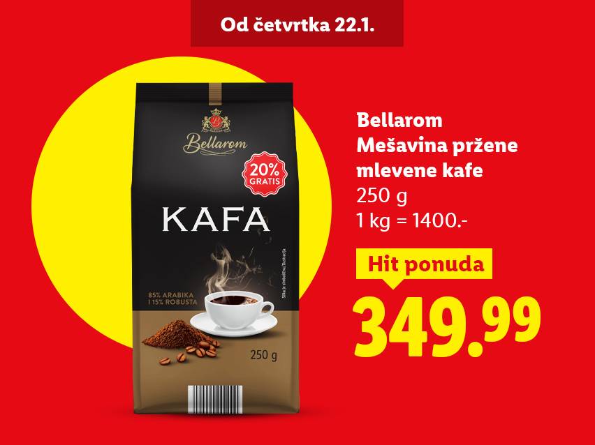Pakovanje mlevene kafe sa 20% gratis, cena 349.99, ponuda od četvrtka 22.1.