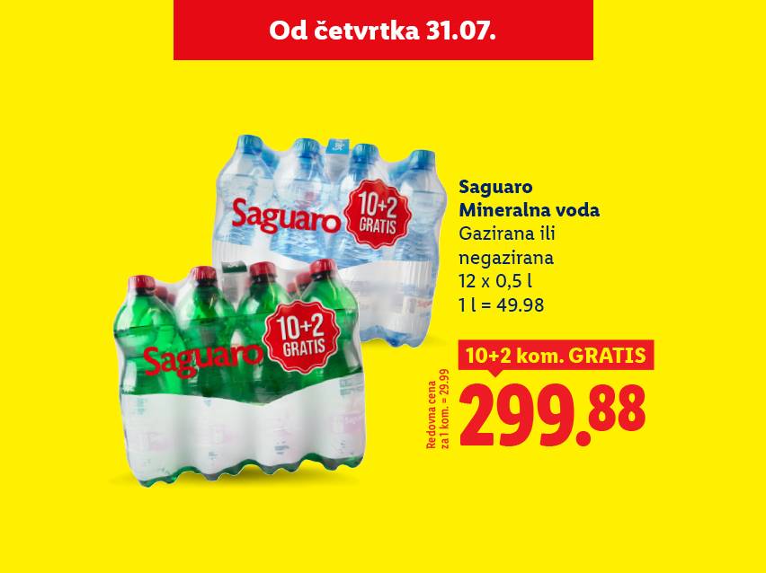 Saguaro mineralna voda (gazirana i negazirana) u promotivnoj ponudi: 10+2 gratis.