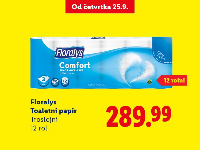 Floralys Comfort toalet papir, troslojni, 12 rolni, 289.99.