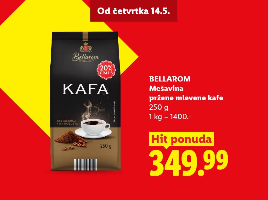Pakovanje pržene mlevene kafe sa 20% gratis, cena 349.99.