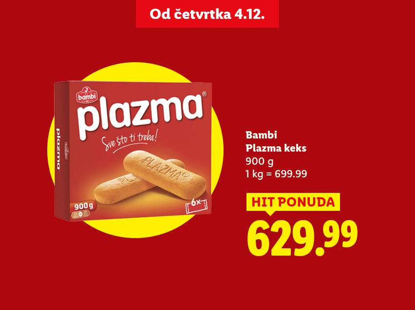 Bambi Plazma keks 900g, akcija od četvrtka 4.12. za 629.99.