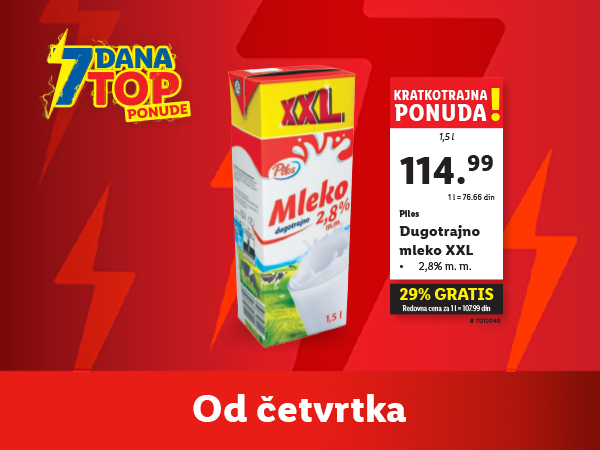 Pilos dugotrajno mleko XXL 1,5l u akciji 7 dana top ponude.
