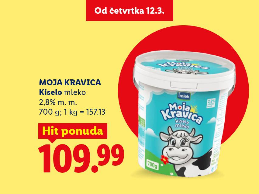 Reklama za fermentisano mleko sa 2,8% mlečne masti, pakovanje od 700g, po ceni od 109.99.