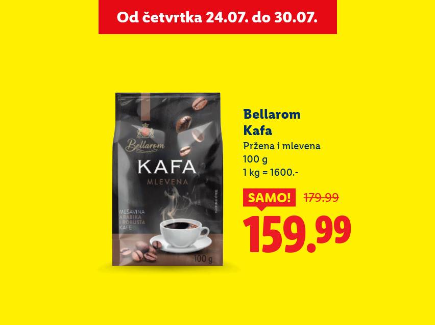 BellaRom mlevena kafa, 100g, snižena cena 159.99.