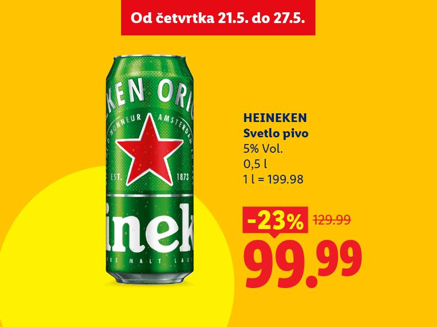 Reklama za svetlo pivo u limenci, sa popustom od 23% i cenom od 99.99.