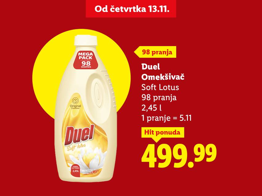 Duel omekšivač Soft Lotus, 2.45L (98 pranja) za 499.99 RSD, ponuda od četvrtka 13.11.
