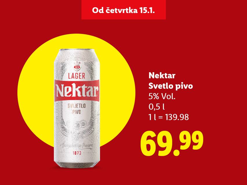 Nektar svetlo pivo, 0,5 l, 5% Vol., po ceni od 69.99, dostupno od četvrtka 15.1.
