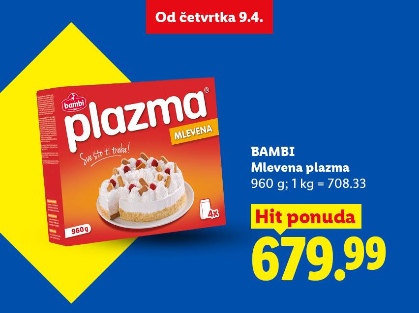 Pakovanje mlevenog keksa sa slikom torte, sa cenom i naznakom akcije.