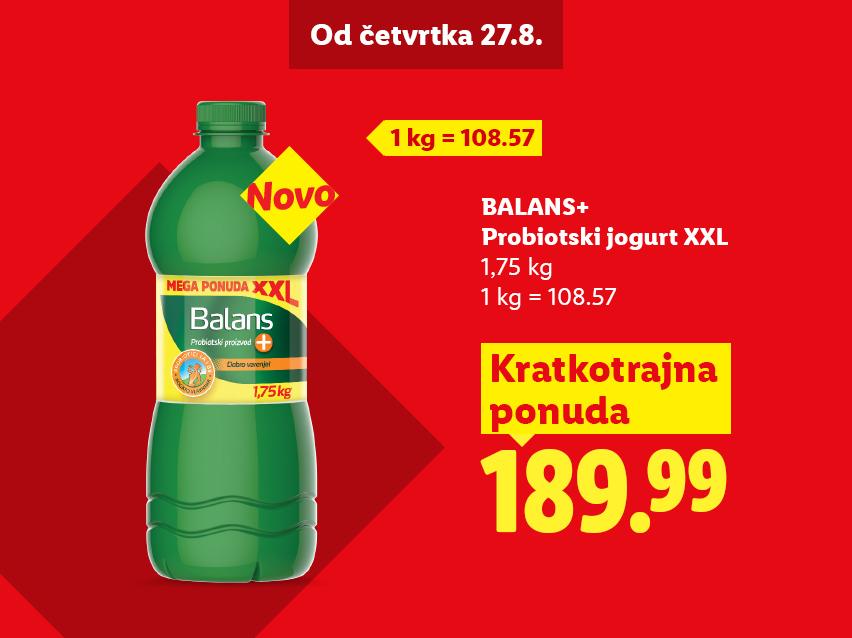 Reklama za probiotski jogurt od 1,75 kg, sa cenom od 189.99 i naznakom da je ponuda kratkotrajna.