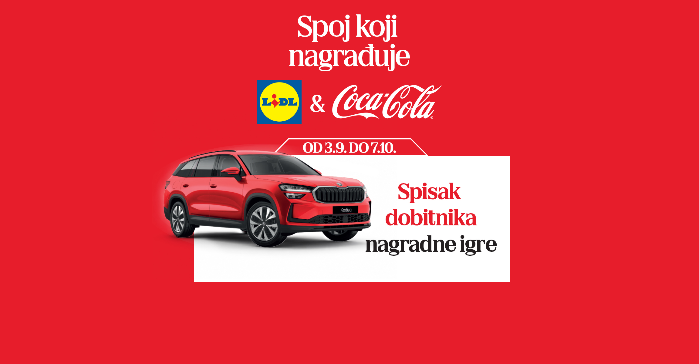 Crveni automobil na reklamnom baneru za nagradnu igru od 3.9. do 7.10.