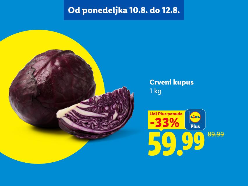 Crveni kupus na akciji od ponedeljka 10.8. do 12.8., snižen 33% na 59.99.