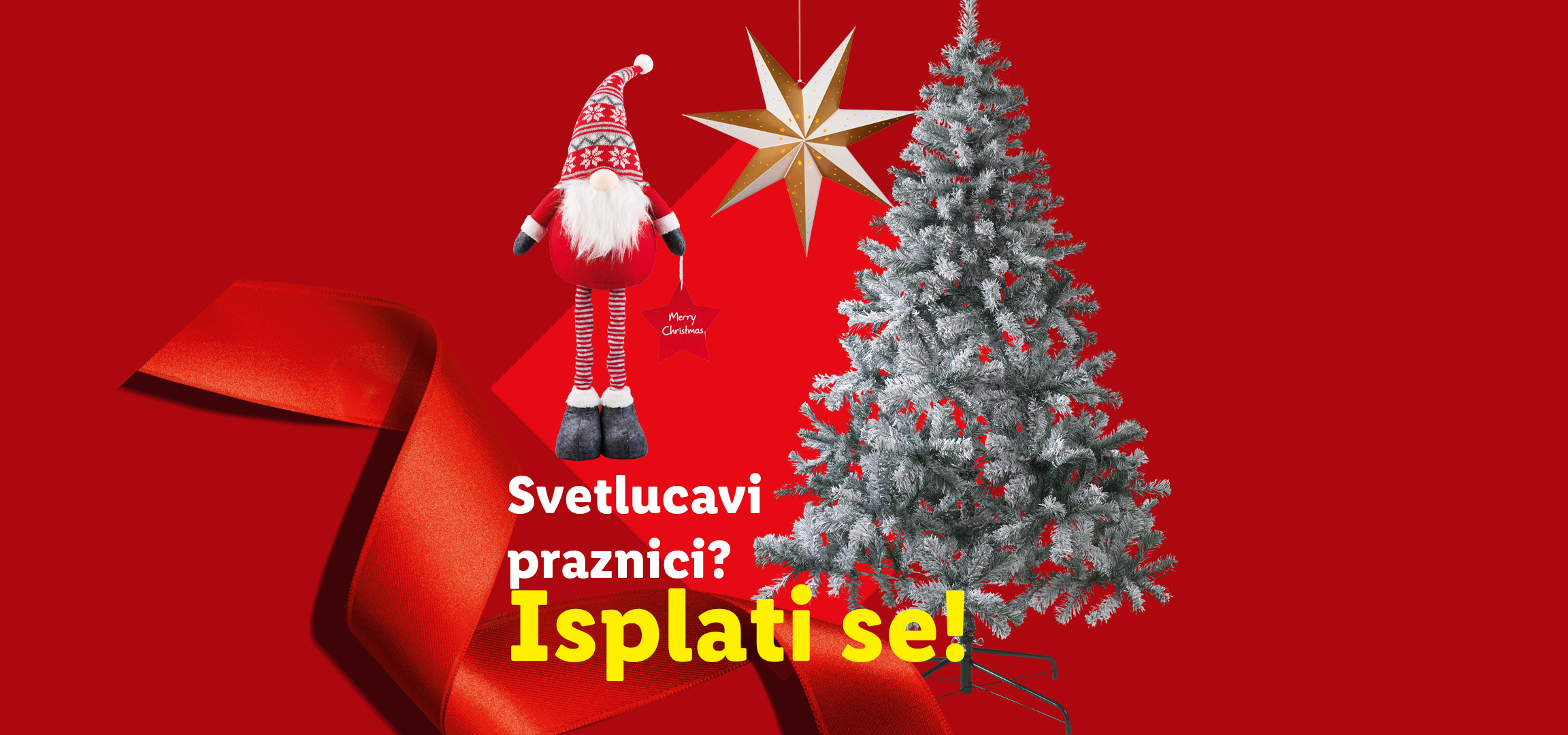 Božićni ukrasi: fenjer, patuljak, zvezda, traka i jelka. Tekst: Svetlucavi praznici? Isplati se!