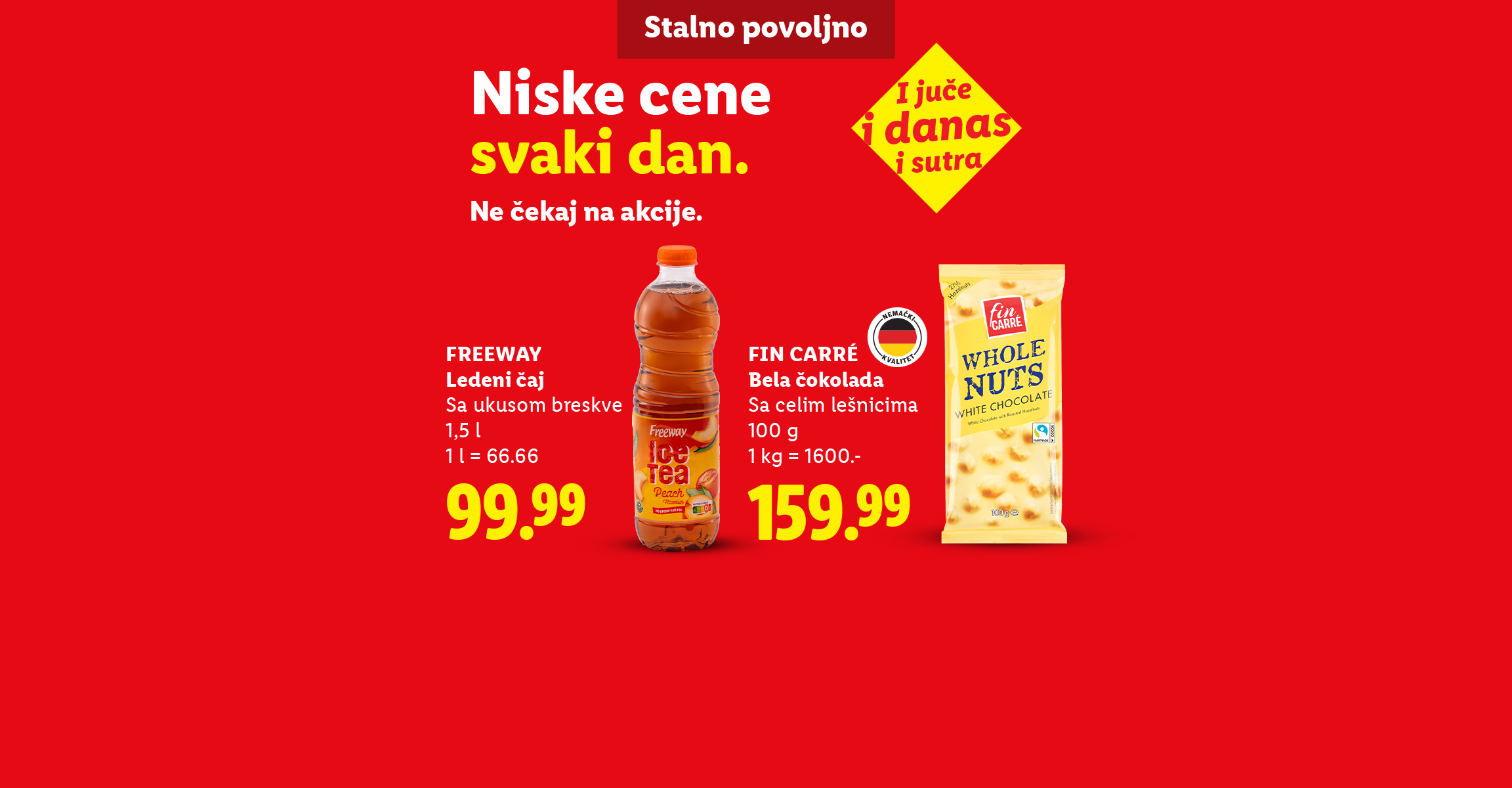 Ponuda ledenog čaja, bele čokolade sa lešnicima i kozmetičkih maramica po povoljnim cenama.
