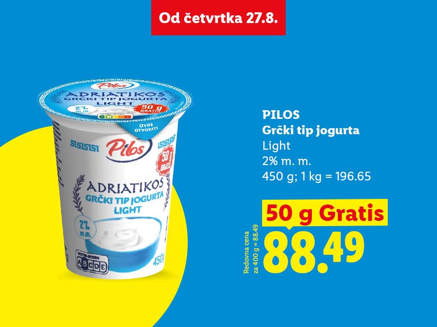 Reklama za grčki jogurt sa 50g gratis, cena 88.49, važi od četvrtka 27.8.