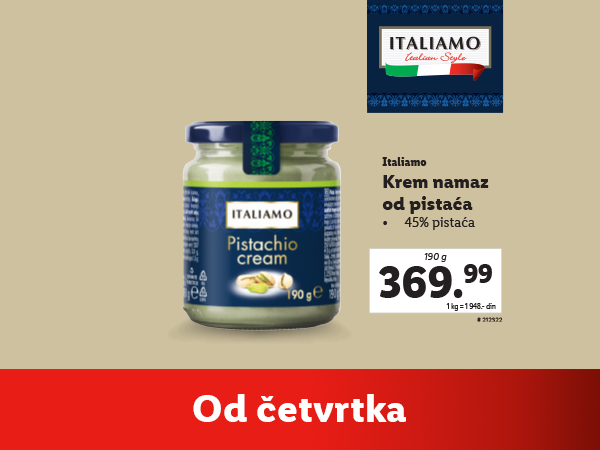 Italiano pistaćo krem namaz, 190g, 369.99 din.