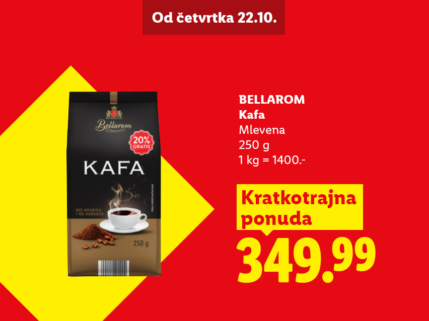 Mlevena kafa na kratkotrajnoj ponudi od četvrtka 22.10. po ceni od 349.99 dinara.