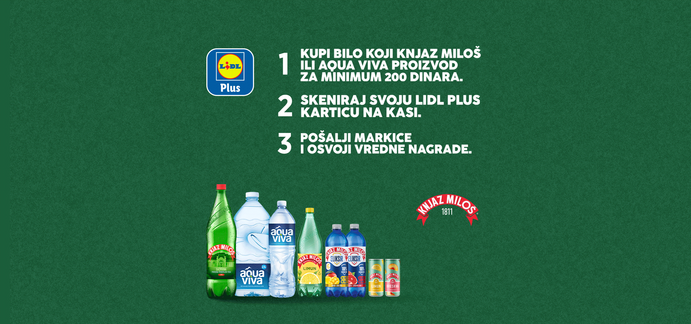 Promocija mineralne vode i napitaka sa ukusom, sa koracima za učešće i Lidl Plus karticom.