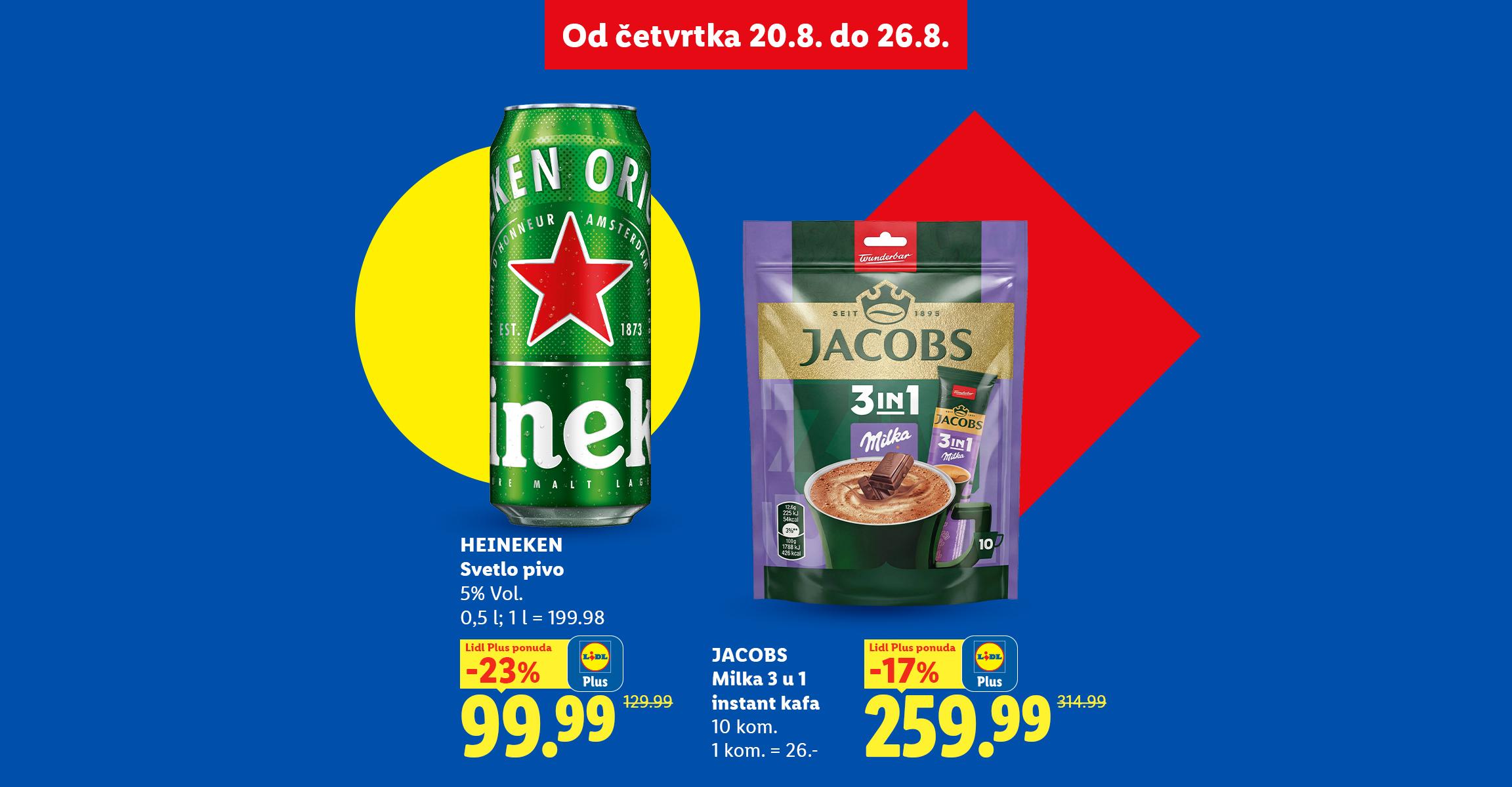 Reklama za pivo i instant kafu sa popustima za Lidl Plus korisnike, važi od 20. do 26. avgusta.