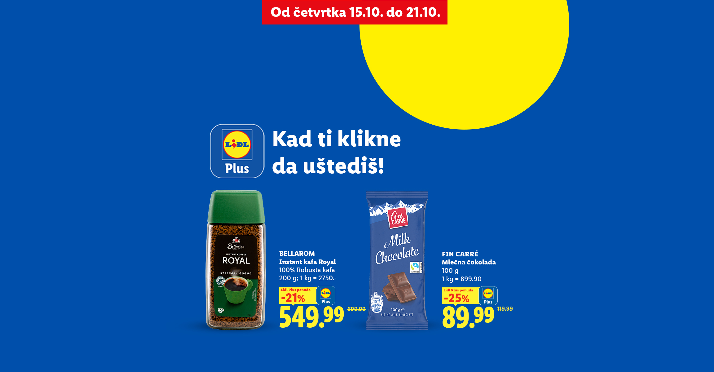 Promotivni flajer sa popustima na instant kafu i mlečnu čokoladu uz aplikaciju.