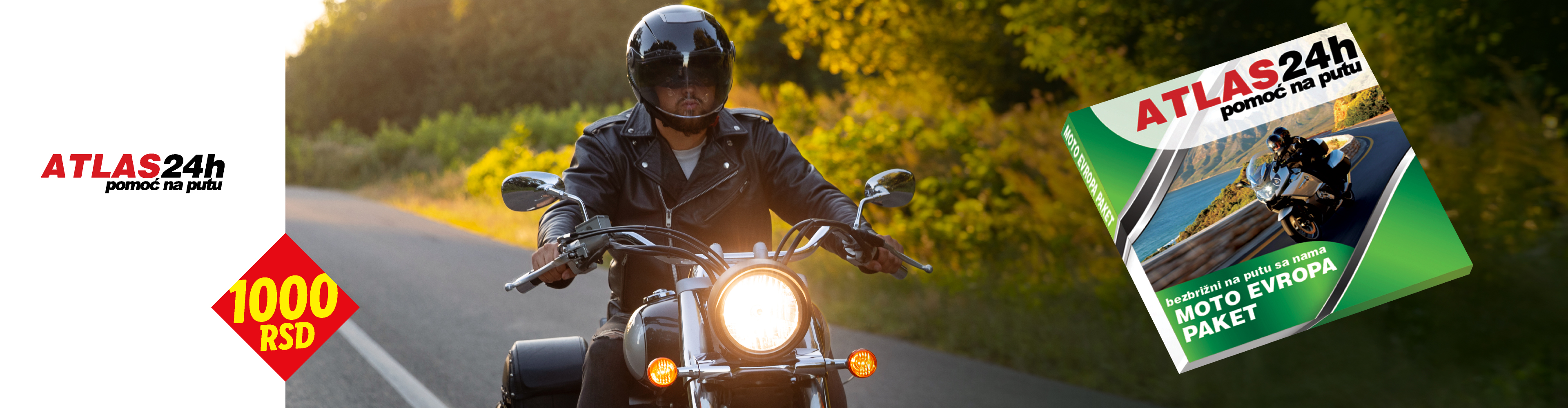 ATLAS24h Moto Evropa Paket za pomoć na putu sa cenom od 1000 RSD.