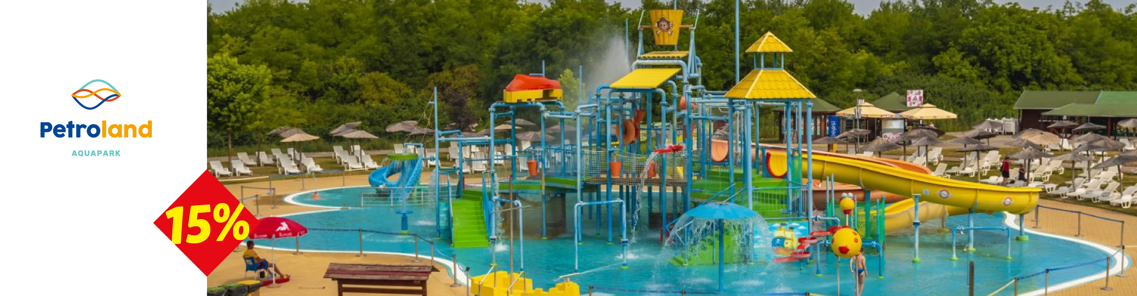 PetroLand Aquapark sa vodenim igralištima i toboganima, sa popustom od 15%.