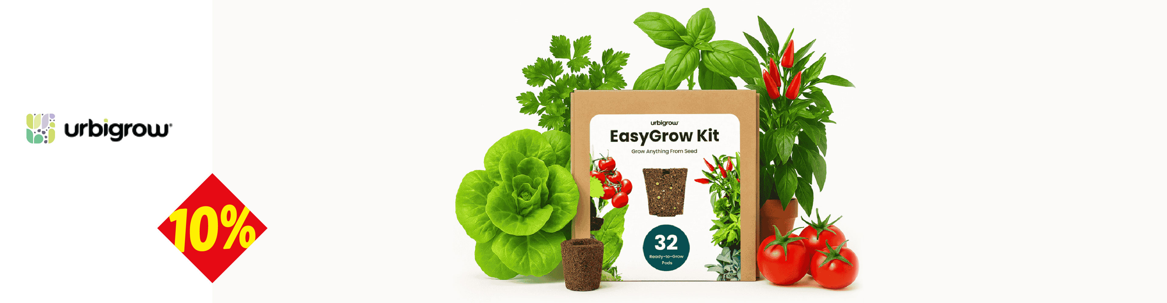 Urbingrow EasyGrow Kit sa biljkama i povrćem, uključujući paradajz, čili i zelenu salatu.