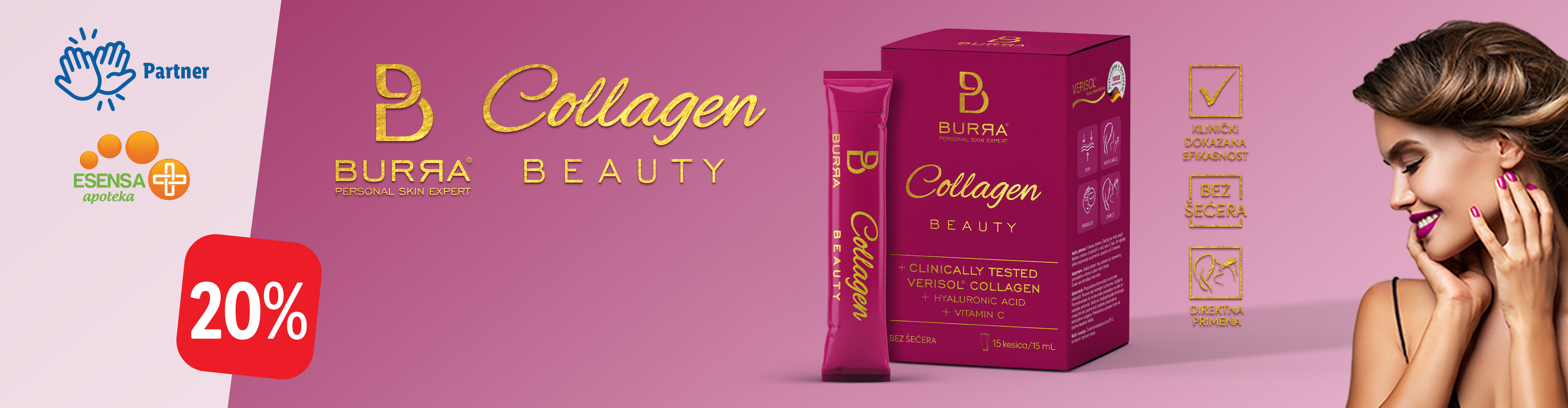Burra Collagen Beauty suplement, 20% popusta u Esensa apoteci.