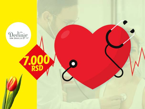 Lekar pregleda pacijenta, sa srcem i stetoskopom, cena 7.000 RSD, sa tulipanom.