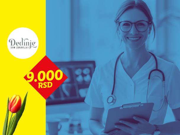 Medicinska sestra sa stetoskopom i cvetom, sa cenom od 9.000 RSD.