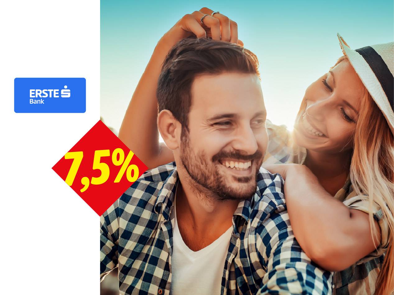 Erste Banka reklama sa parom i kamatnom stopom od 7,5%.