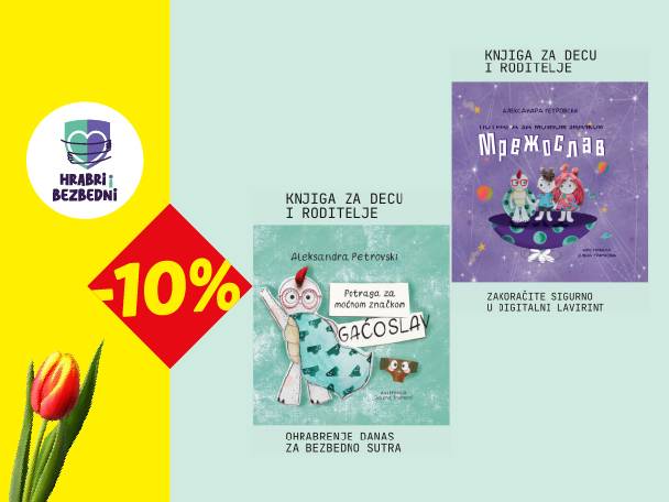 Dve knjige za decu i roditelje, jedna o Mrežoslavu, druga o Gačoslavu, sa popustom od 10%.