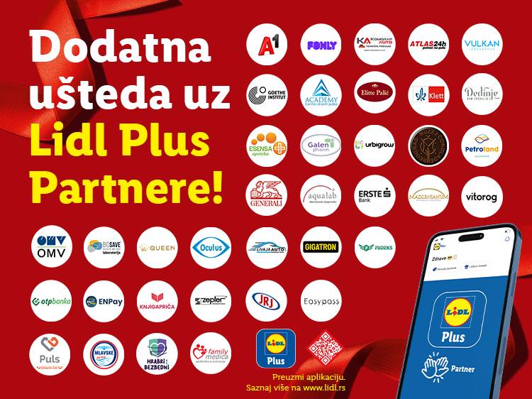 Lidl Plus partneri: A1, OMV, Erste Bank, Generali, Gigatron, Klett, Goethe Institut, Petroland i drugi.