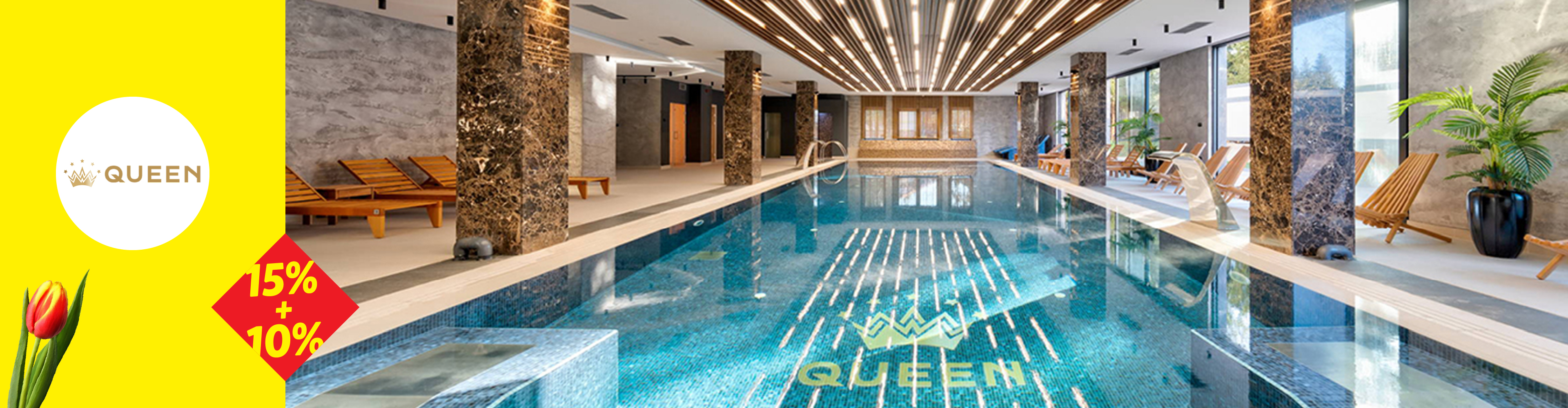 Zatvoreni bazen sa ležaljkama i popustom od 15% + 10%.