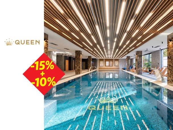 Zatvoreni bazen sa popustom od 15% + 10% i logotipom krune.