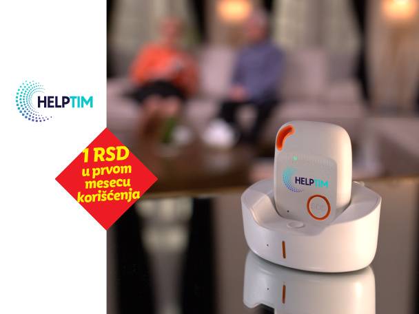 Uređaj za pomoć u kući sa logotipom i ponudom od 1 RSD za prvi mesec korišćenja.