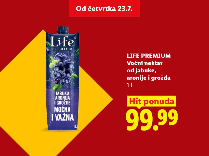 Voćni nektar od jabuke, aronije i grožđa, 1L, po ceni od 99.99 RSD, ponuda od četvrtka 23.7.