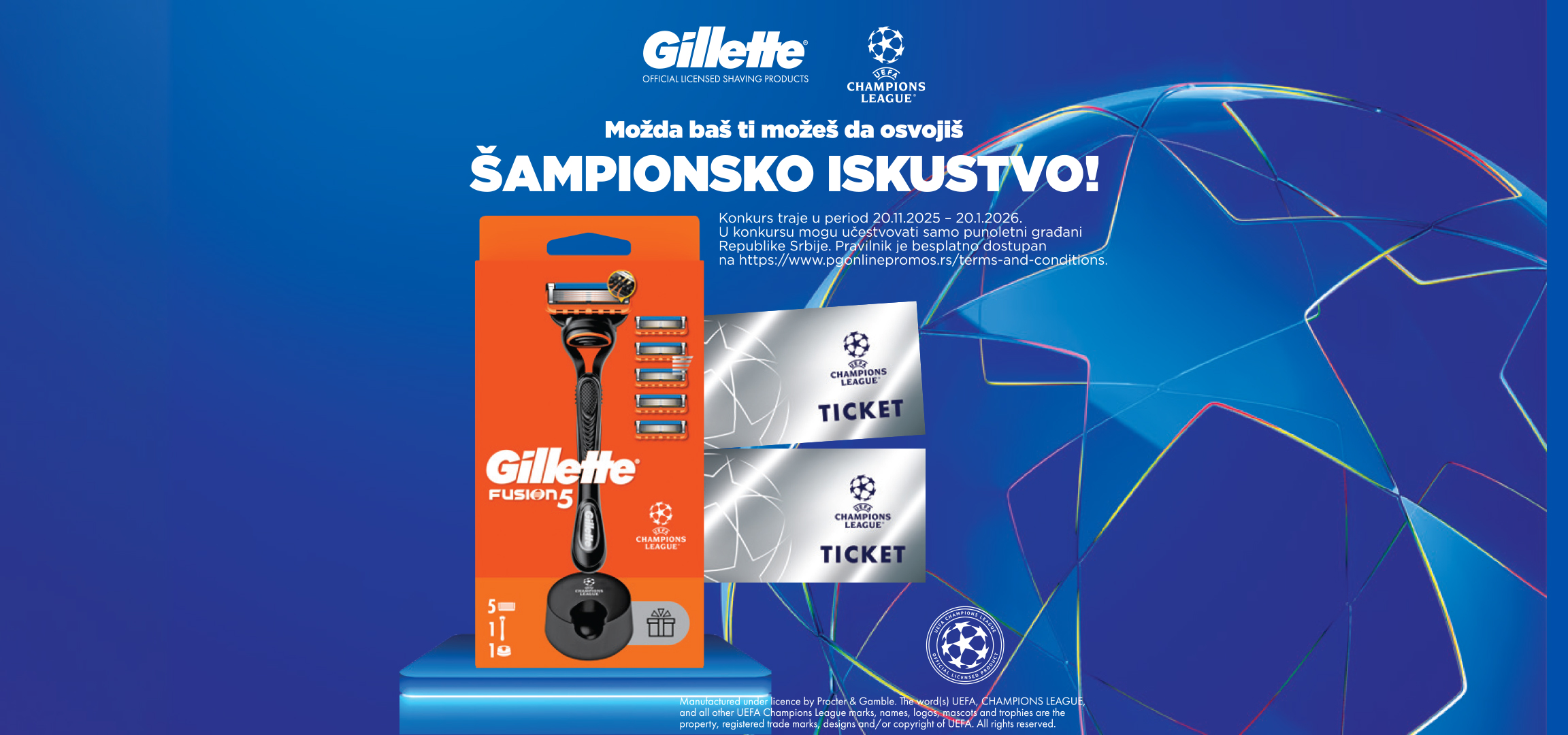 Gillette Fusion 5 brijač i UEFA Liga šampiona nagradna igra sa kartama i vaučerom.