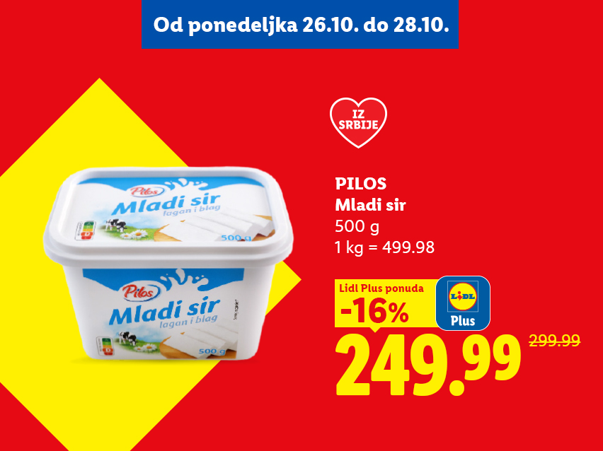 Mladi sir u pakovanju od 500 grama na akcijskom popustu.