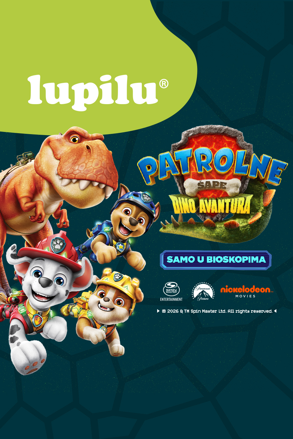 Crtani film Patrolne šape: Dino avantura sa dinosaurusom i štencima, najava za bioskop.
