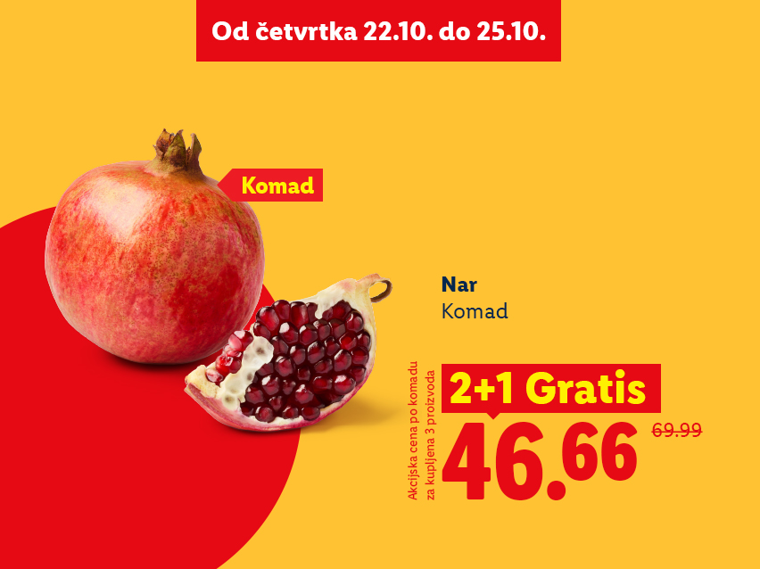 Nar na akciji 2+1 gratis po ceni od 46.66 dinara po komadu.