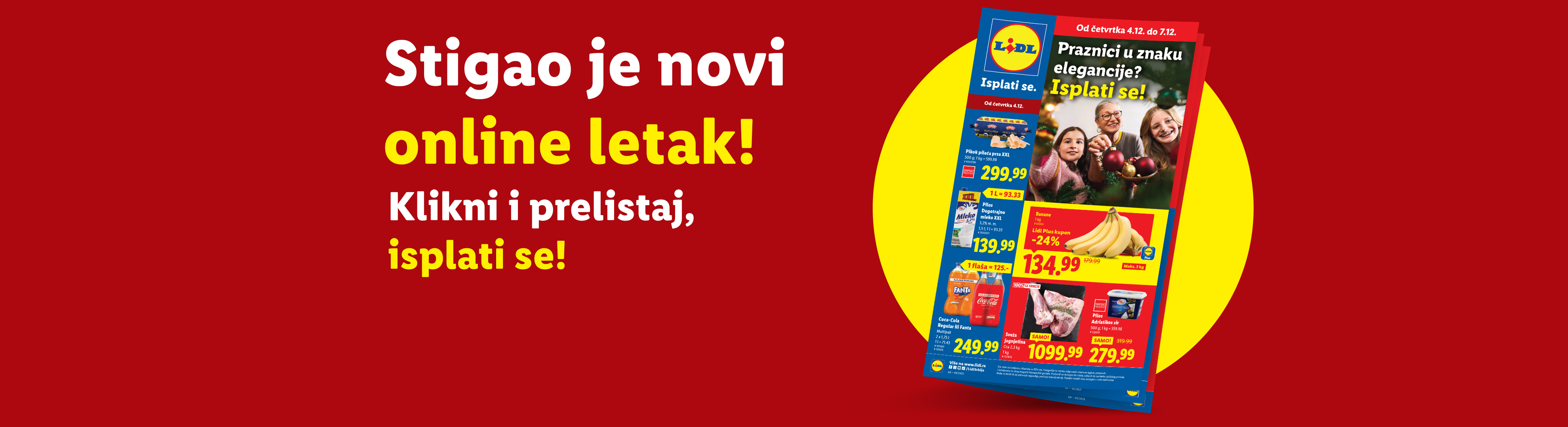Lidl letak sa ponudama za pileća prsa, mleko, banane, Coca-Colu, jagnjetinu i sir.