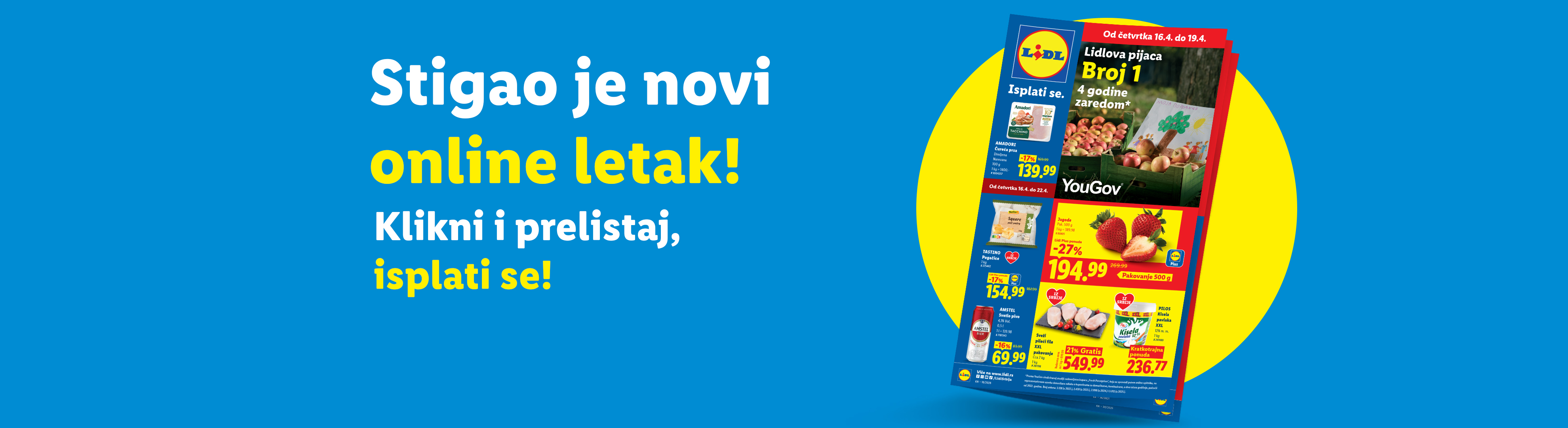 Novi online letak sa ponudama voća, povrća, mesa i mlečnih proizvoda.