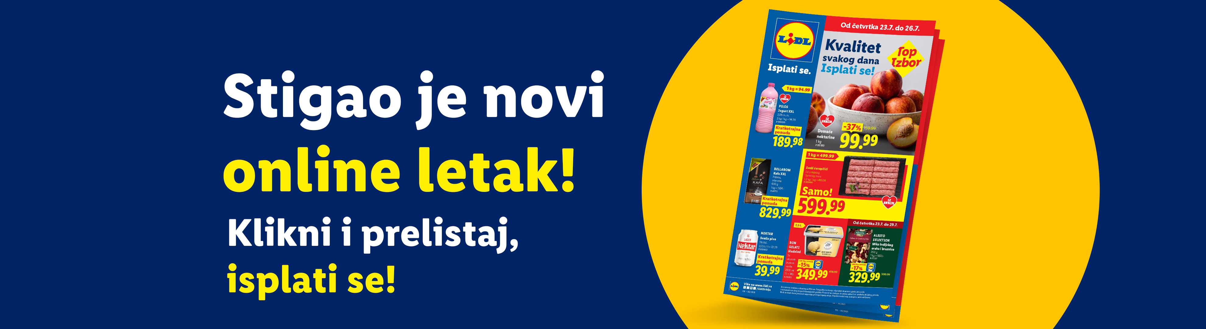 Lidl online letak sa ponudom nektarina, ćevapčića, jogurta, kafe, piva, sladoleda i mešavine orašastih plodova.