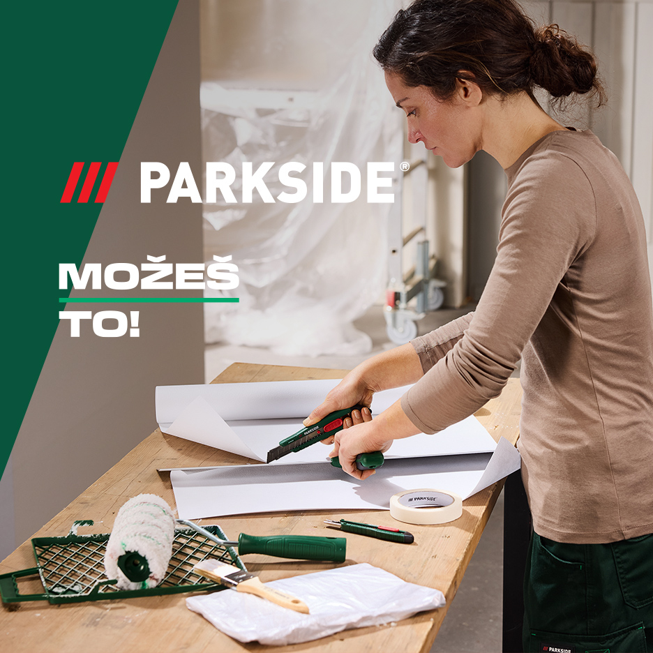 Žena seče tapete skalpelom, na stolu su valjak za krečenje i četka. Tekst: MOŽEŠ TO!