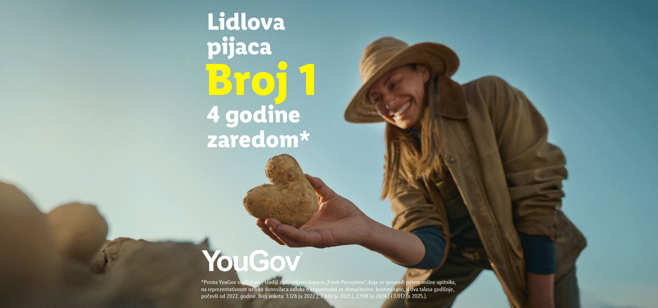 Žena drži krompir u obliku srca, tekst: Lidl pijaca broj 1, 4 godine zaredom.