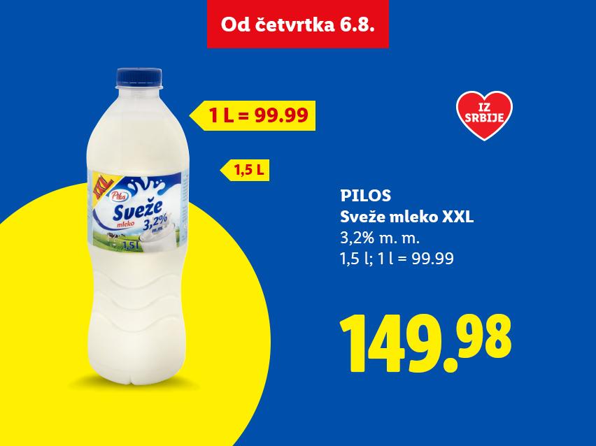 Reklama za sveže mleko od 1,5 L sa 3,2% mlečne masti, cena 149.98, od četvrtka 6.8.