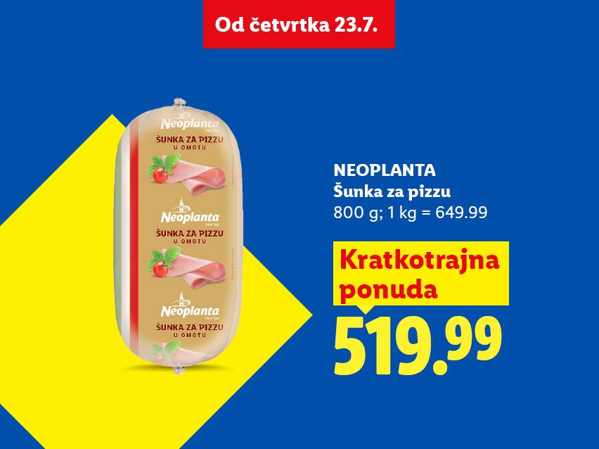 Pakovanje šunke za picu od 800g na akciji, dostupno od četvrtka 23.7.
