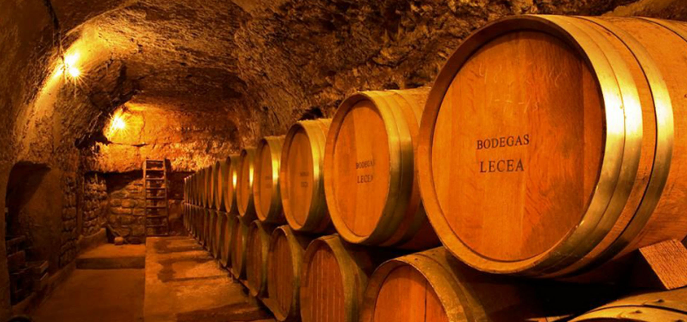 Vinski podrum sa drvenim buradima, neka označena sa „BODEGAS LECEA“