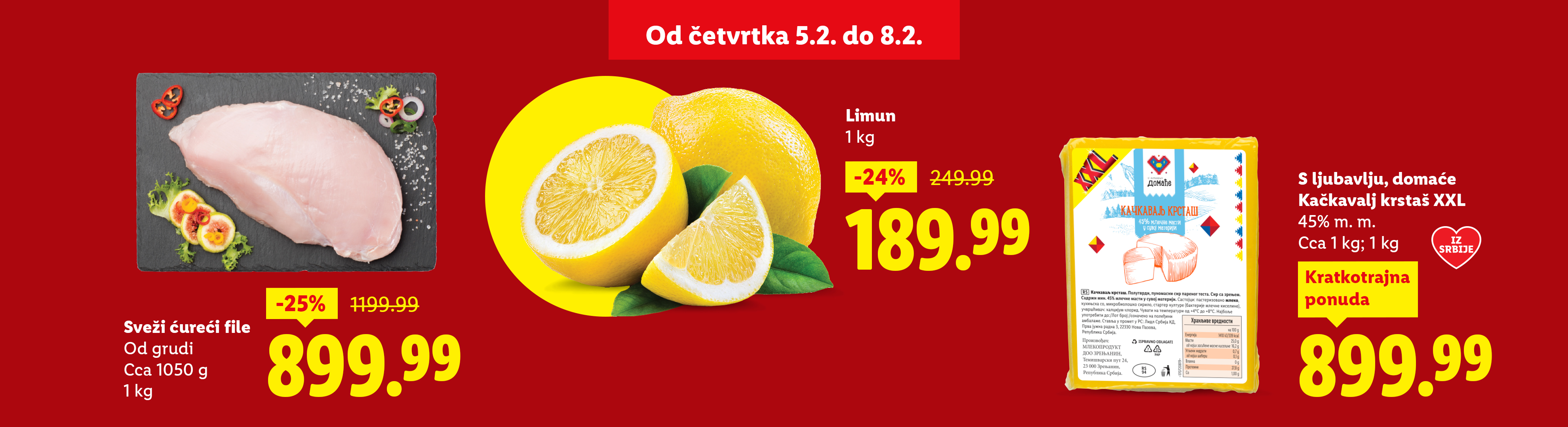 Reklama za ćureći file, limun i kačkavalj sa popustima, važi od četvrtka 5.2. do 8.2.