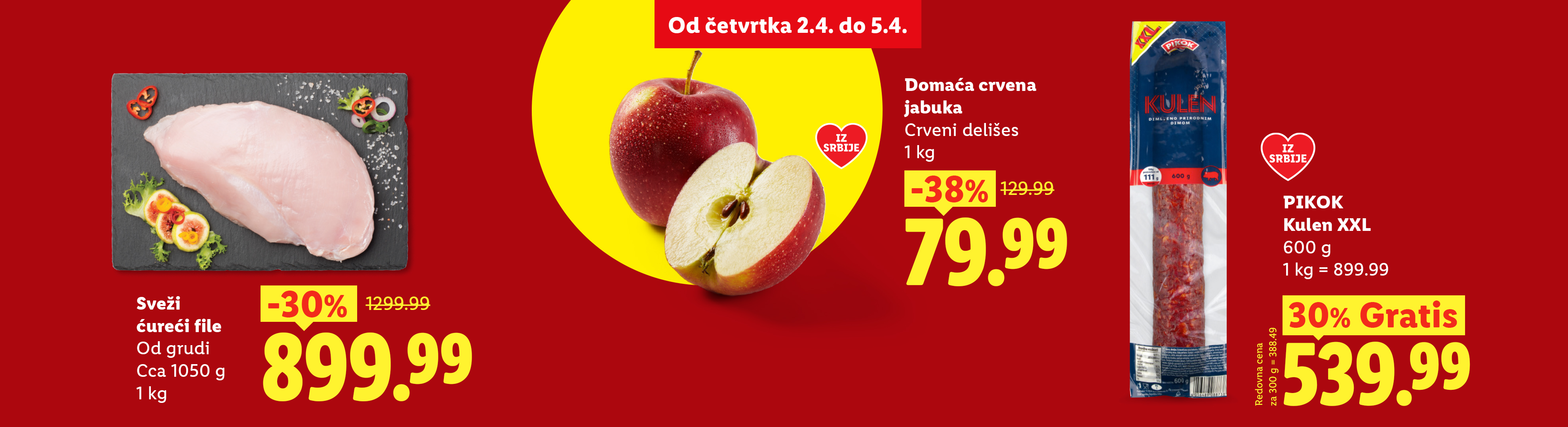Ponuda svežeg ćurećeg filea, domaćih crvenih jabuka i kulena XXL sa popustima.